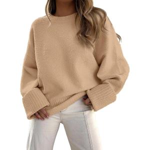 imageANRABESS Womens Oversized Crewneck Long Sleeve Fuzzy Knit Casual Chunky Warm 2025 Fall Pullover Sweaters Top Trendy OutfitsApricot