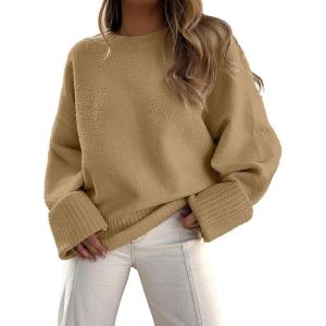 imageANRABESS Womens Oversized Crewneck Long Sleeve Fuzzy Knit Casual Chunky Warm 2025 Fall Pullover Sweaters Top Trendy OutfitsDark Khaki