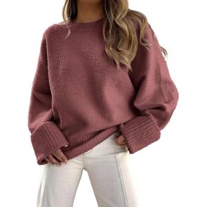 imageANRABESS Womens Oversized Crewneck Long Sleeve Fuzzy Knit Casual Chunky Warm 2025 Fall Pullover Sweaters Top Trendy OutfitsFuchsia