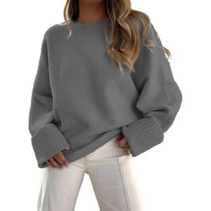 imageANRABESS Womens Oversized Crewneck Long Sleeve Fuzzy Knit Casual Chunky Warm 2025 Fall Pullover Sweaters Top Trendy OutfitsGrey