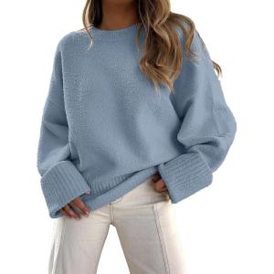 imageANRABESS Womens Oversized Crewneck Long Sleeve Fuzzy Knit Casual Chunky Warm 2025 Fall Pullover Sweaters Top Trendy OutfitsGrey Blue