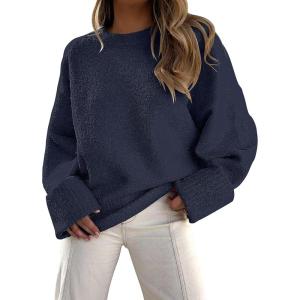 imageANRABESS Womens Oversized Crewneck Long Sleeve Fuzzy Knit Casual Chunky Warm 2025 Fall Pullover Sweaters Top Trendy OutfitsNavy Blue