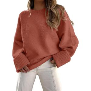 imageANRABESS Womens Oversized Crewneck Long Sleeve Fuzzy Knit Casual Chunky Warm 2025 Fall Pullover Sweaters Top Trendy OutfitsRust