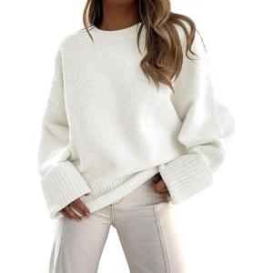 imageANRABESS Womens Oversized Crewneck Long Sleeve Fuzzy Knit Casual Chunky Warm 2025 Fall Pullover Sweaters Top Trendy OutfitsWhite