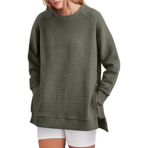 imageANRABESS Womens Oversized Sweatshirt Crewneck Long Sleeve Tunic Pollover Shirt Side Zipper Hoodie Sweater 2025 Spring ClothesArmy Green