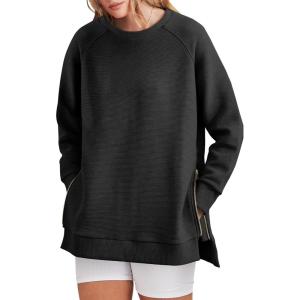 imageANRABESS Womens Oversized Sweatshirt Crewneck Long Sleeve Tunic Pollover Shirt Side Zipper Hoodie Sweater 2025 Spring ClothesBlack