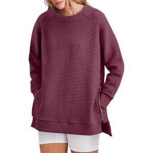 imageANRABESS Womens Oversized Sweatshirt Crewneck Long Sleeve Tunic Pollover Shirt Side Zipper Hoodie Sweater 2025 Spring ClothesBurgundy