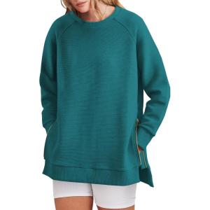 imageANRABESS Womens Oversized Sweatshirt Crewneck Long Sleeve Tunic Pollover Shirt Side Zipper Hoodie Sweater 2025 Spring ClothesDusty Blue