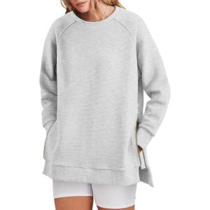 imageANRABESS Womens Oversized Sweatshirt Crewneck Long Sleeve Tunic Pollover Shirt Side Zipper Hoodie Sweater 2025 Spring ClothesGray