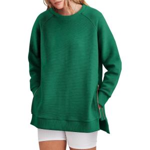 imageANRABESS Womens Oversized Sweatshirt Crewneck Long Sleeve Tunic Pollover Shirt Side Zipper Hoodie Sweater 2025 Spring ClothesGreen