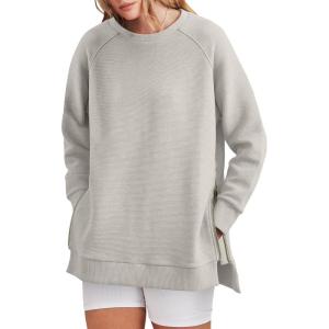 imageANRABESS Womens Oversized Sweatshirt Crewneck Long Sleeve Tunic Pollover Shirt Side Zipper Hoodie Sweater 2025 Spring ClothesGrey Apricot