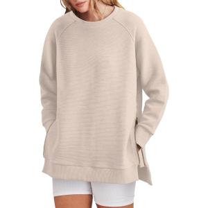 imageANRABESS Womens Oversized Sweatshirt Crewneck Long Sleeve Tunic Pollover Shirt Side Zipper Hoodie Sweater 2025 Spring ClothesLight Almond