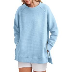 imageANRABESS Womens Oversized Sweatshirt Crewneck Long Sleeve Tunic Pollover Shirt Side Zipper Hoodie Sweater 2025 Spring ClothesLight Blue