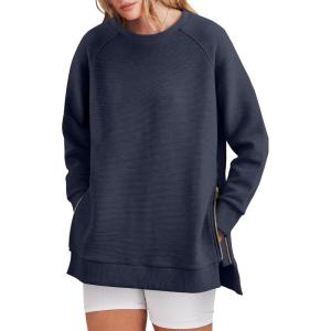 imageANRABESS Womens Oversized Sweatshirt Crewneck Long Sleeve Tunic Pollover Shirt Side Zipper Hoodie Sweater 2025 Spring ClothesNavy Blue