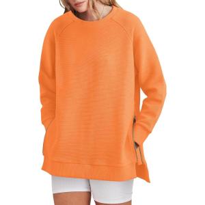 imageANRABESS Womens Oversized Sweatshirt Crewneck Long Sleeve Tunic Pollover Shirt Side Zipper Hoodie Sweater 2025 Spring ClothesOrange