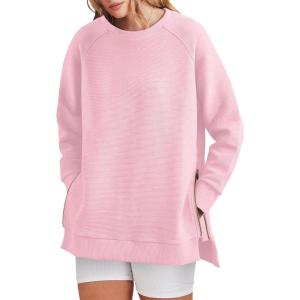 imageANRABESS Womens Oversized Sweatshirt Crewneck Long Sleeve Tunic Pollover Shirt Side Zipper Hoodie Sweater 2025 Spring ClothesPink
