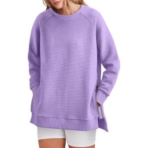 imageANRABESS Womens Oversized Sweatshirt Crewneck Long Sleeve Tunic Pollover Shirt Side Zipper Hoodie Sweater 2025 Spring ClothesPurple
