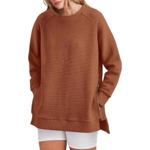 imageANRABESS Womens Oversized Sweatshirt Crewneck Long Sleeve Tunic Pollover Shirt Side Zipper Hoodie Sweater 2025 Spring ClothesRust