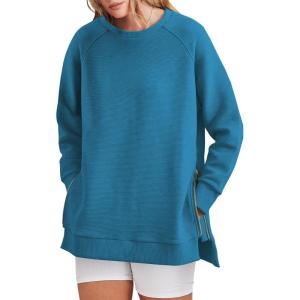 imageANRABESS Womens Oversized Sweatshirt Crewneck Long Sleeve Tunic Pollover Shirt Side Zipper Hoodie Sweater 2025 Spring ClothesSteel Blue