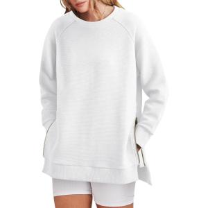 imageANRABESS Womens Oversized Sweatshirt Crewneck Long Sleeve Tunic Pollover Shirt Side Zipper Hoodie Sweater 2025 Spring ClothesWhite