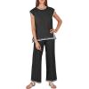 imageANRABESS Women 2 Piece Outfits Casual Summer Sleeveless Tops Knit Pants Sweater Lounge Matching Sets 2025 Trendy ClothesBlackwhite 02