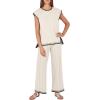 imageANRABESS Women 2 Piece Outfits Casual Summer Sleeveless Tops Knit Pants Sweater Lounge Matching Sets 2025 Trendy ClothesKhakiblack