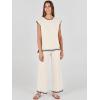 imageANRABESS Women 2 Piece Outfits Casual Summer Sleeveless Tops Knit Pants Sweater Lounge Matching Sets 2025 Trendy ClothesKhakiblack
