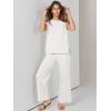 imageANRABESS Women 2 Piece Outfits Casual Summer Sleeveless Tops Knit Pants Sweater Lounge Matching Sets 2025 Trendy ClothesWhite