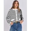 imageANRABESS Women Cardigan Sweater Dressy Casual Classic Long Sleeve Crew Neck Button Down Tweed Knit Jacket 2025 Spring OutfitsBlack White Strip