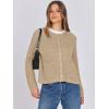 imageANRABESS Women Cardigan Sweater Dressy Casual Classic Long Sleeve Crew Neck Button Down Tweed Knit Jacket 2025 Spring OutfitsKhaki