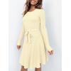 imageANRABESS Womens Long Sleeve Midi Dress Crewneck Tie Waist ALine Swing Casual Bodycon Ribbed Knit 2025 Fall Sweater DressApricot