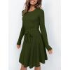 imageANRABESS Womens Long Sleeve Midi Dress Crewneck Tie Waist ALine Swing Casual Bodycon Ribbed Knit 2025 Fall Sweater DressArmy Green