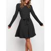 imageANRABESS Womens Long Sleeve Midi Dress Crewneck Tie Waist ALine Swing Casual Bodycon Ribbed Knit 2025 Fall Sweater DressBlack