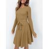 imageANRABESS Womens Long Sleeve Midi Dress Crewneck Tie Waist ALine Swing Casual Bodycon Ribbed Knit 2025 Fall Sweater DressBrown