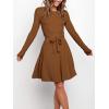 imageANRABESS Womens Long Sleeve Midi Dress Crewneck Tie Waist ALine Swing Casual Bodycon Ribbed Knit 2025 Fall Sweater DressCaramel