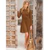imageANRABESS Womens Long Sleeve Midi Dress Crewneck Tie Waist ALine Swing Casual Bodycon Ribbed Knit 2025 Fall Sweater DressCaramel