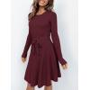 imageANRABESS Womens Long Sleeve Midi Dress Crewneck Tie Waist ALine Swing Casual Bodycon Ribbed Knit 2025 Fall Sweater DressDeep Red