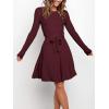 imageANRABESS Womens Long Sleeve Midi Dress Crewneck Tie Waist ALine Swing Casual Bodycon Ribbed Knit 2025 Fall Sweater DressDeep Red