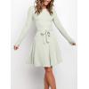 imageANRABESS Womens Long Sleeve Midi Dress Crewneck Tie Waist ALine Swing Casual Bodycon Ribbed Knit 2025 Fall Sweater DressGray