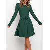 imageANRABESS Womens Long Sleeve Midi Dress Crewneck Tie Waist ALine Swing Casual Bodycon Ribbed Knit 2025 Fall Sweater DressGreen