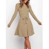 imageANRABESS Womens Long Sleeve Midi Dress Crewneck Tie Waist ALine Swing Casual Bodycon Ribbed Knit 2025 Fall Sweater DressKhaki