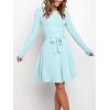 imageANRABESS Womens Long Sleeve Midi Dress Crewneck Tie Waist ALine Swing Casual Bodycon Ribbed Knit 2025 Fall Sweater DressLight Blue