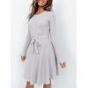 imageANRABESS Womens Long Sleeve Midi Dress Crewneck Tie Waist ALine Swing Casual Bodycon Ribbed Knit 2025 Fall Sweater DressLight Purple