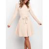 imageANRABESS Womens Long Sleeve Midi Dress Crewneck Tie Waist ALine Swing Casual Bodycon Ribbed Knit 2025 Fall Sweater DressPink