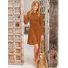 imageANRABESS Womens Long Sleeve Midi Dress Crewneck Tie Waist ALine Swing Casual Bodycon Ribbed Knit 2025 Fall Sweater DressPumpkin