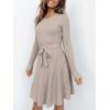 imageANRABESS Womens Long Sleeve Midi Dress Crewneck Tie Waist ALine Swing Casual Bodycon Ribbed Knit 2025 Fall Sweater DressRed Apricot
