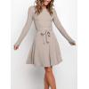 imageANRABESS Womens Long Sleeve Midi Dress Crewneck Tie Waist ALine Swing Casual Bodycon Ribbed Knit 2025 Fall Sweater DressRed Apricot