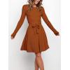 imageANRABESS Womens Long Sleeve Midi Dress Crewneck Tie Waist ALine Swing Casual Bodycon Ribbed Knit 2025 Fall Sweater DressRust