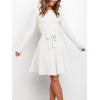 imageANRABESS Womens Long Sleeve Midi Dress Crewneck Tie Waist ALine Swing Casual Bodycon Ribbed Knit 2025 Fall Sweater DressWhite
