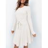 imageANRABESS Womens Long Sleeve Midi Dress Crewneck Tie Waist ALine Swing Casual Bodycon Ribbed Knit 2025 Fall Sweater DressWhite